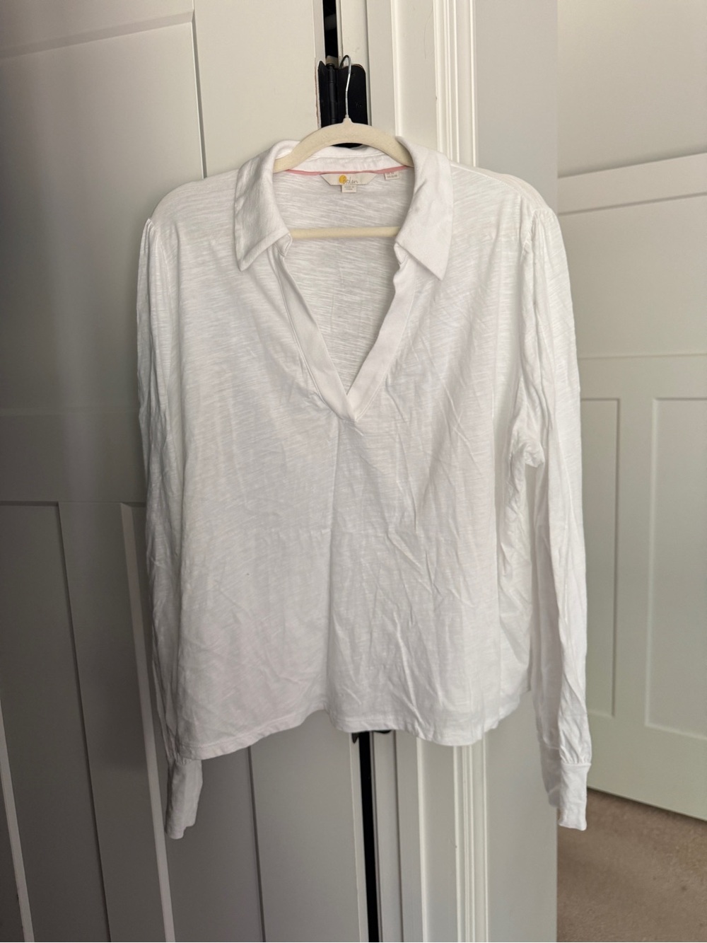Boden cotton white long sleeve v neck polo shirt